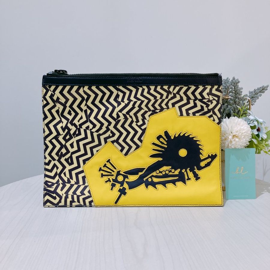 TK2010	Kenzo Clutch Bag Yellow X Purple Leather-0