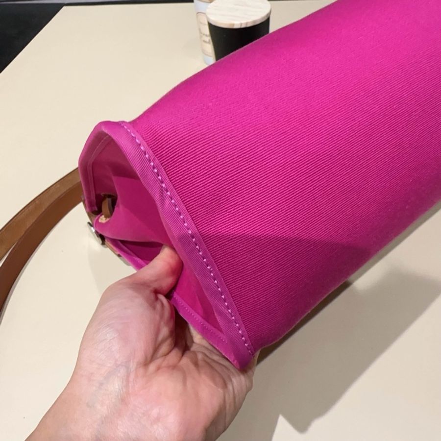Hermes愛馬仕 herbag31 粉色帆布 手提單肩斜挎包-3