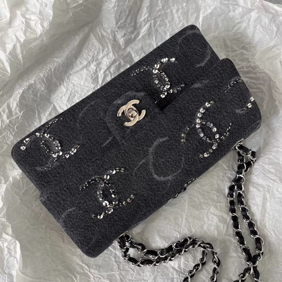 Chanel • 稀有23b 亮片水鑽牛仔刺繡 Cf 25 中號 全新全配台灣購證✔️ 全網唯一-3