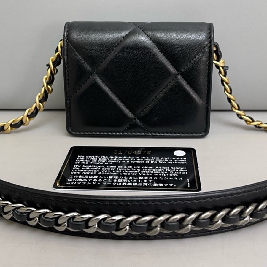 Chanel香奈兒19bag迷你黑金全皮鏈條包，尺寸10×8 鐳射31 附件卡-1