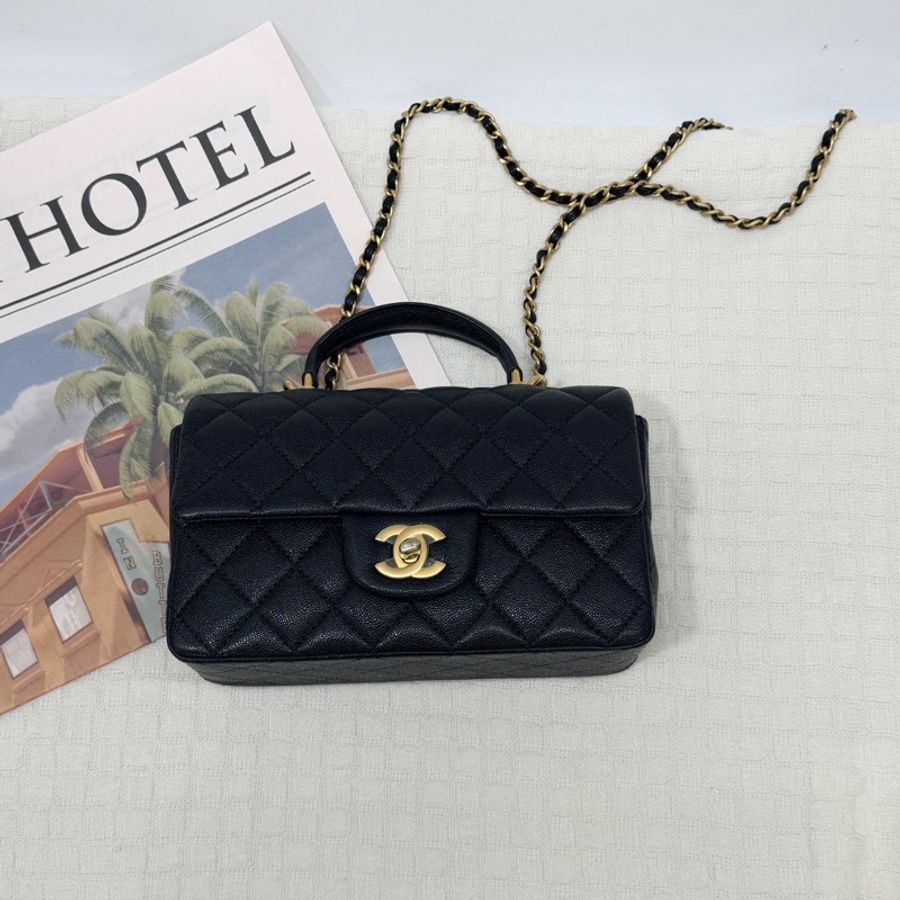 Chanel coco20 黑荔枝牛皮金扣-0