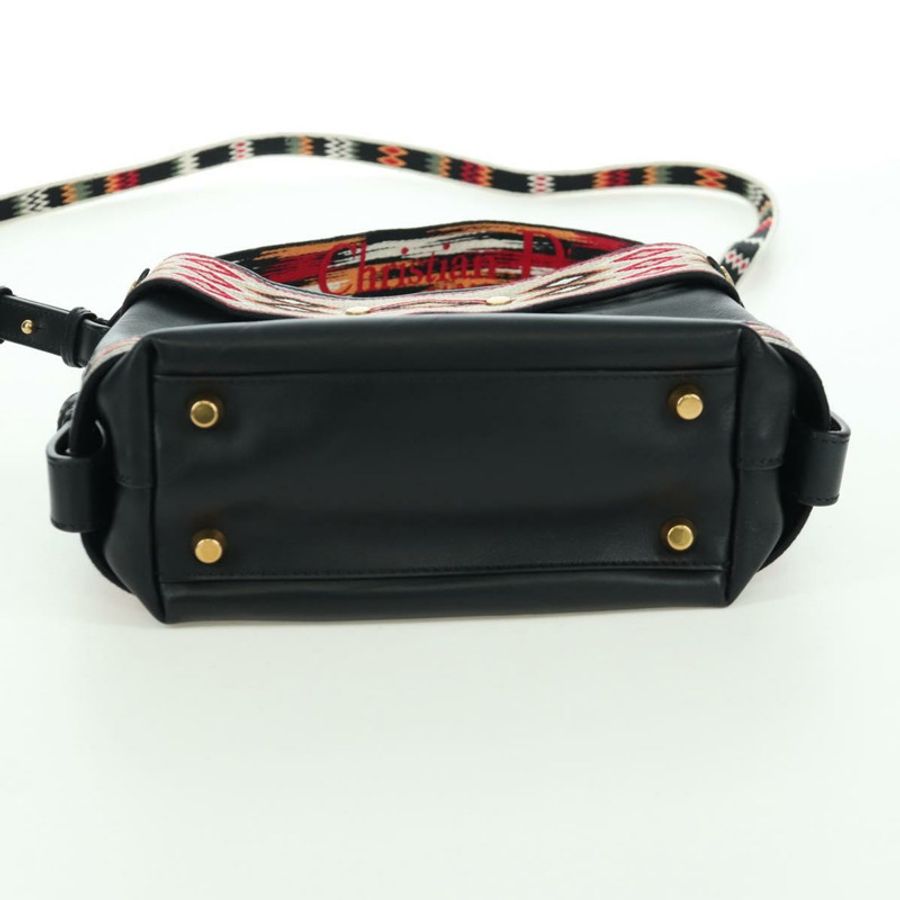 【日本直送】Christian Dior 皮革肩背包 黑色金色 Auth 171453SAV-4