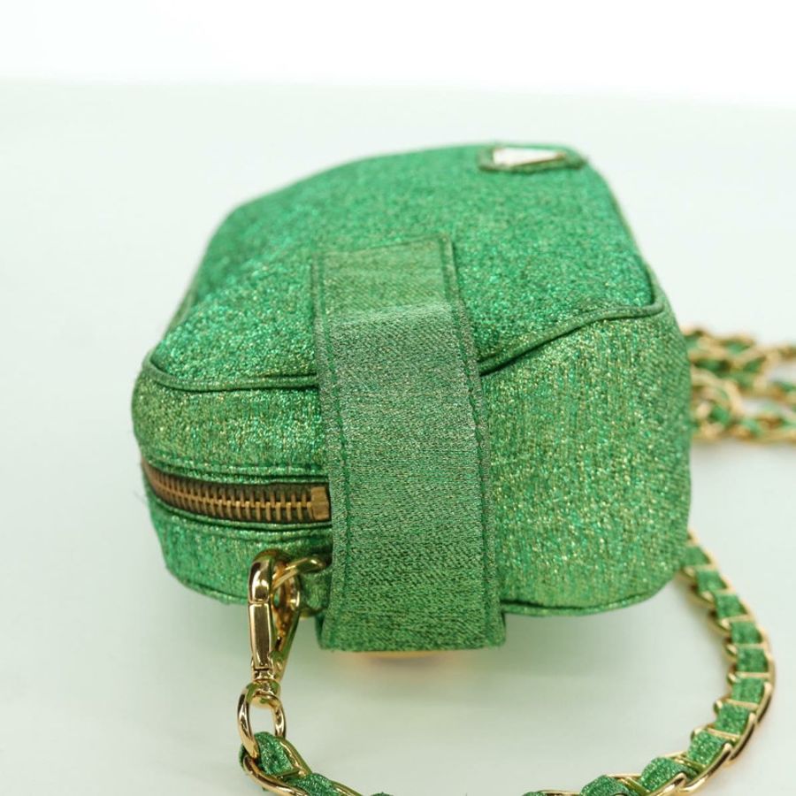 【日本直送】PRADA 鏈條肩背包 帆布 綠色 金色 正品 LNZ744V-2