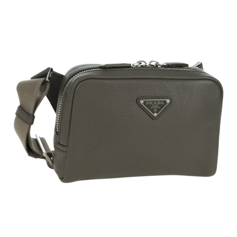 【日本直送】PRADA Vitterodino 肩背包，皮革，灰色/銀色，2VH184，正品 ARZ688SAM-0