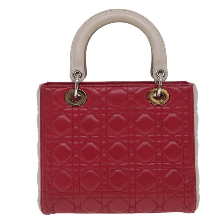 【日本直送】Christian Dior Lady Cannage 中型手提包,羊皮材質,紅白配色,正品,貨號 29502SAV-1