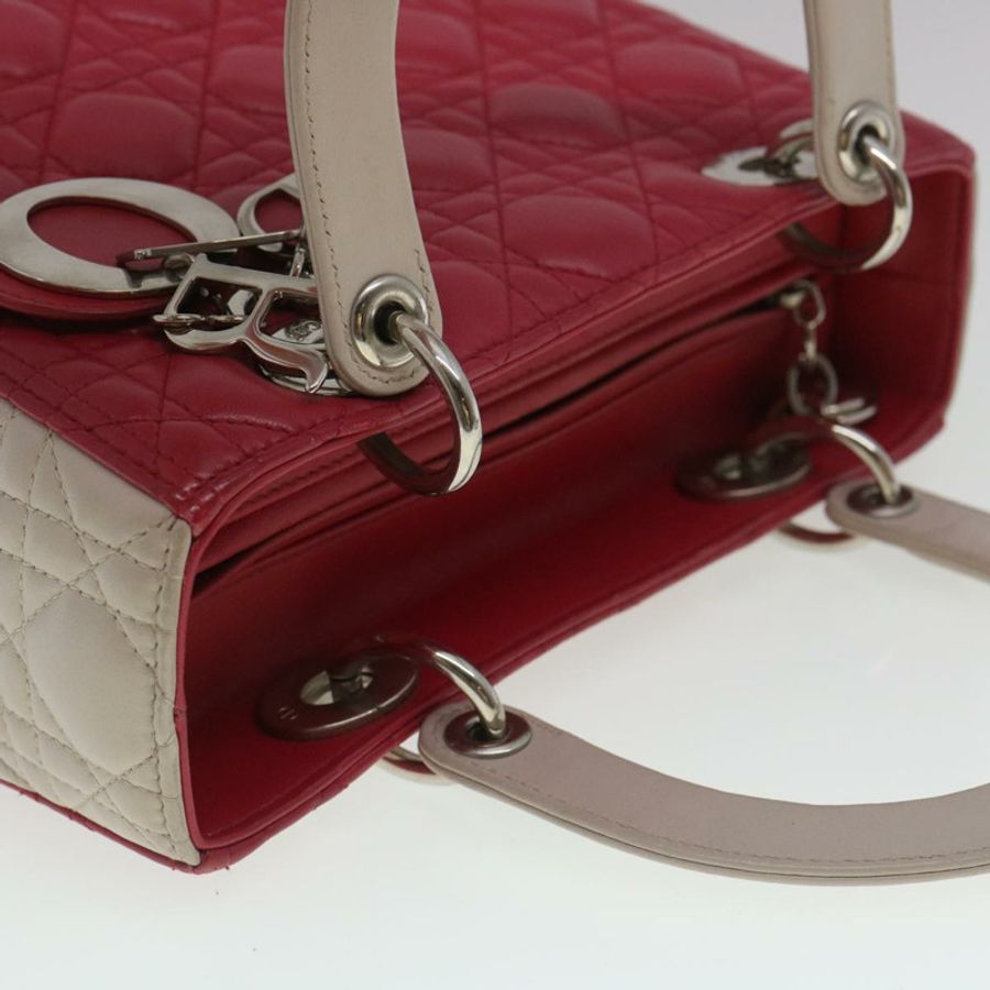 【日本直送】Christian Dior Lady Cannage 中型手提包,羊皮材質,紅白配色,正品,貨號 29502SAV-5