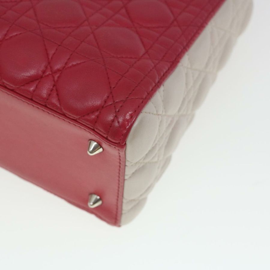 【日本直送】Christian Dior Lady Cannage 中型手提包,羊皮材質,紅白配色,正品,貨號 29502SAV-15