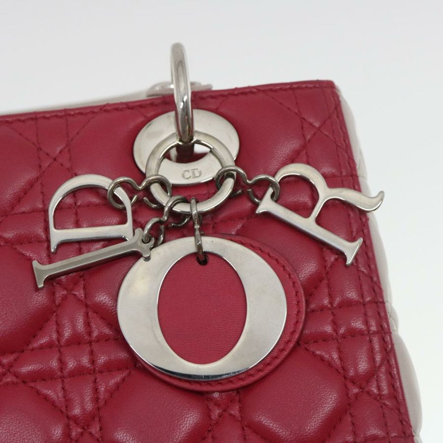 【日本直送】Christian Dior Lady Cannage 中型手提包,羊皮材質,紅白配色,正品,貨號 29502SAV-17