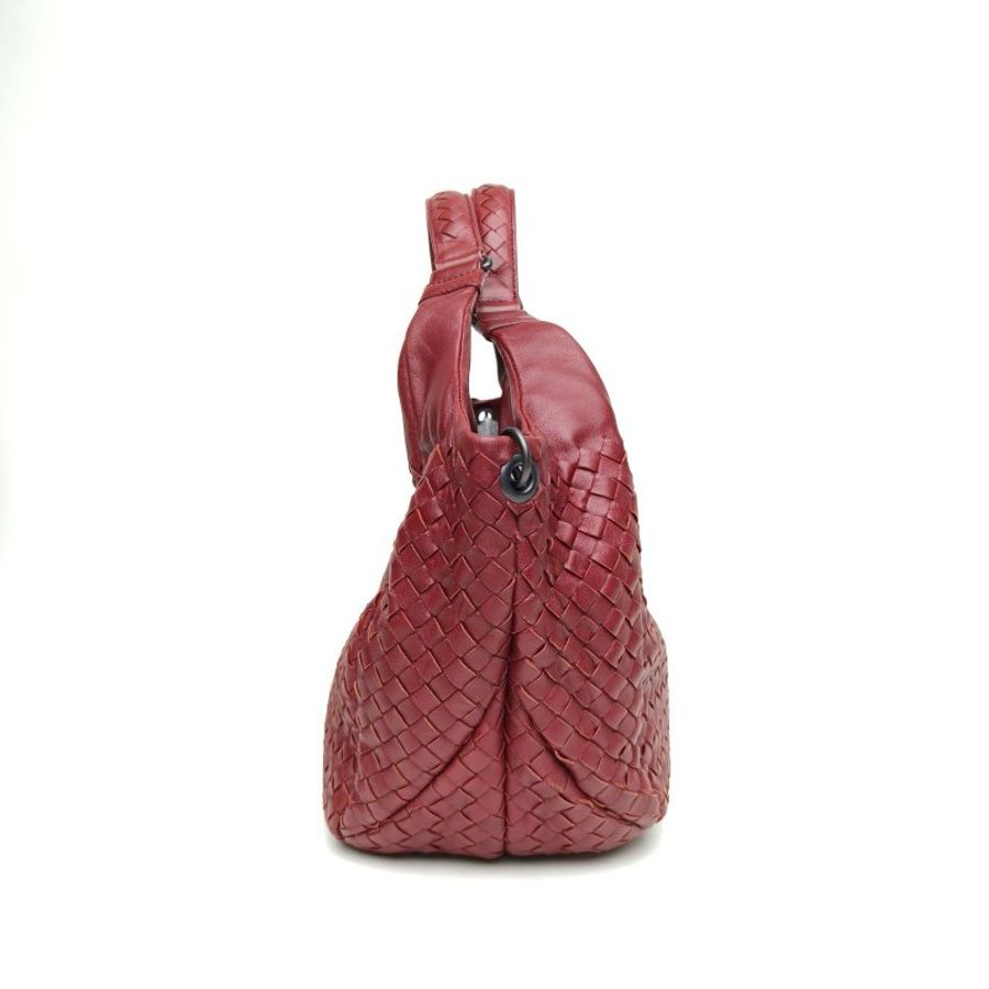 BOTTEGA VENETA 酒紅色羊皮鎢鋼扣腋下包肩背包-3