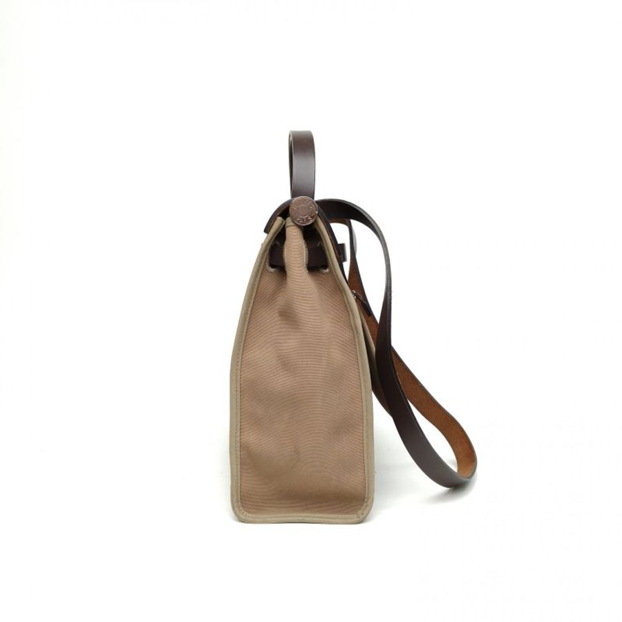 HERMES Herbag31大象灰拼烏木色帆布/牛皮T刻銀扣肩背包-1