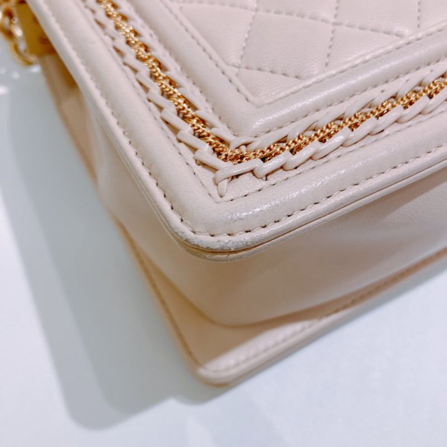 TW4819 Chanel 香奈兒中號特別版 leboy 羊皮 杏色金扣Boy Shoulder Bag Medium Lambskin-7