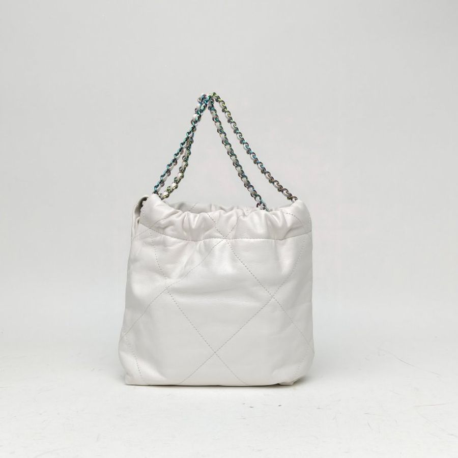 CHANEL 22BagTote托特包Mini白色牛皮晶片開幻彩扣肩背包-2