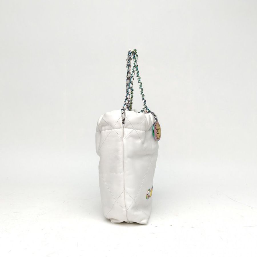 CHANEL 22BagTote托特包Mini白色牛皮晶片開幻彩扣肩背包-3