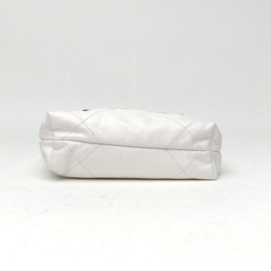 CHANEL 22BagTote托特包Mini白色牛皮晶片開幻彩扣肩背包-4