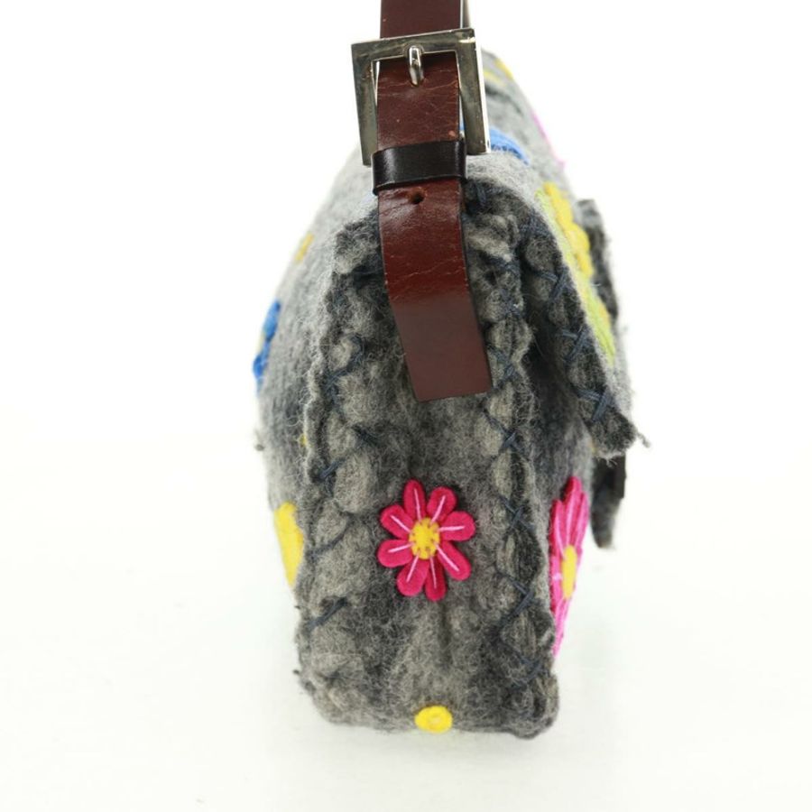 【日本直送】FENDI 花卉圖案 Mamma Baguette 單肩包 羊毛 灰色 銀色 正品 168312SAV-3