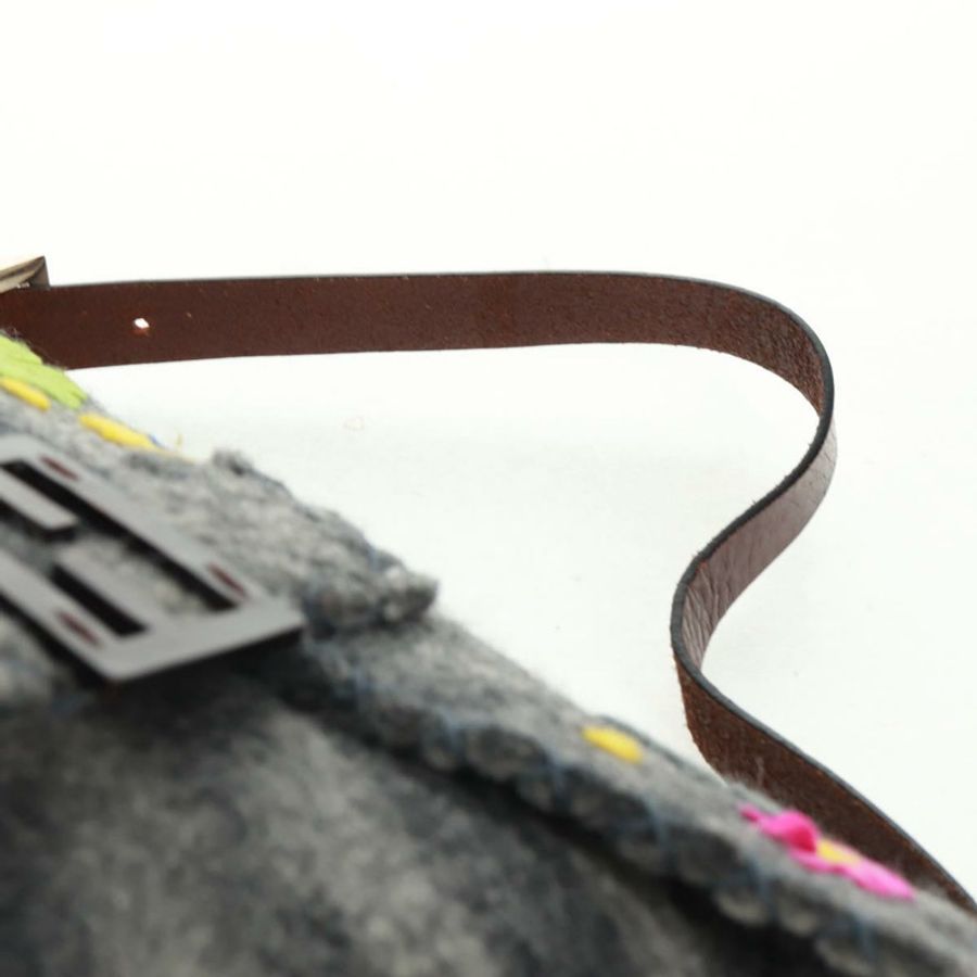 【日本直送】FENDI 花卉圖案 Mamma Baguette 單肩包 羊毛 灰色 銀色 正品 168312SAV-7