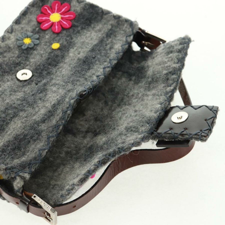 【日本直送】FENDI 花卉圖案 Mamma Baguette 單肩包 羊毛 灰色 銀色 正品 168312SAV-8
