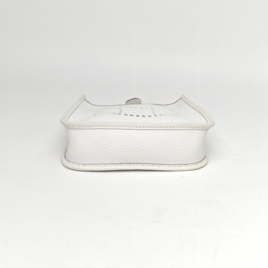 HERMES EvelyneMini160U新白色TC皮W刻銀扣肩背包-4