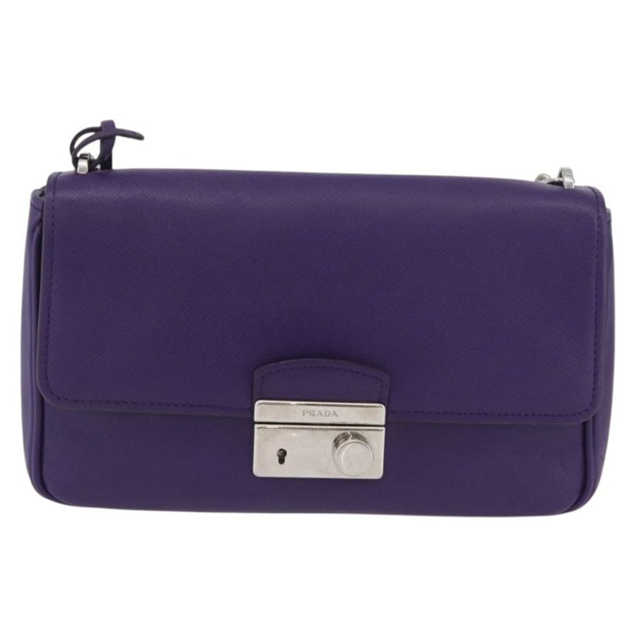 【日本直送】PRADA 鏈條單肩包 Safiano 皮革 紫色 銀色 正品 ka3343A-12