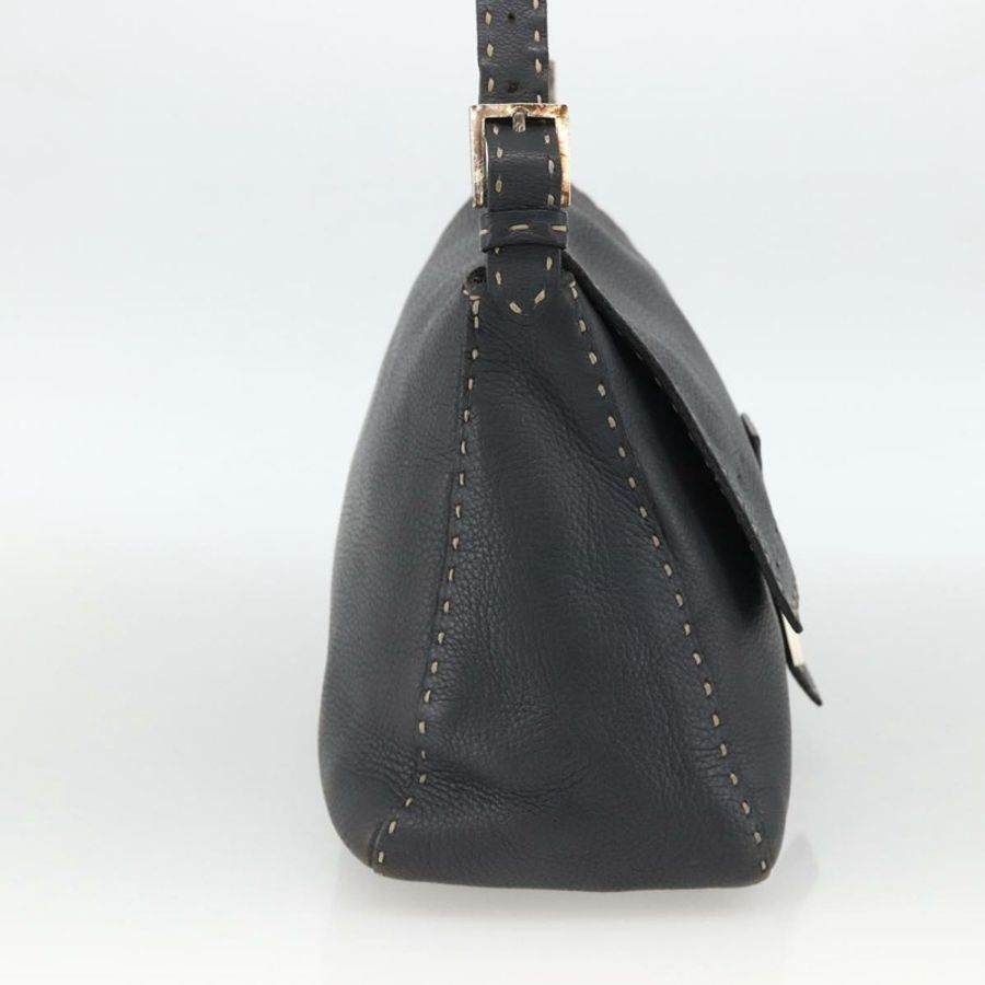 【日本直送】FENDI Selleria Mamma Baguette 手提包,皮革材質,銀色/炭灰色,正品 BAZ530A-2