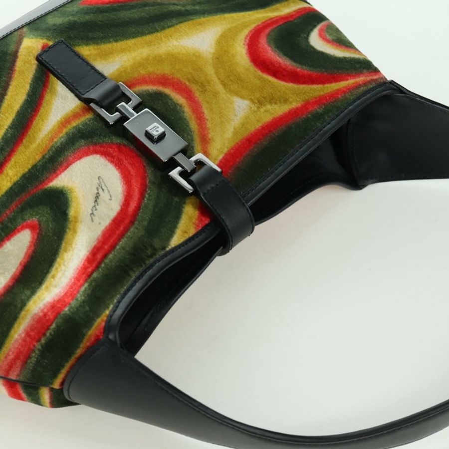 【日本直送】GUCCI Jackie 漩渦印花單肩包 天鵝絨 黑色 銀色 001 3306 正品 SW2243SM-5