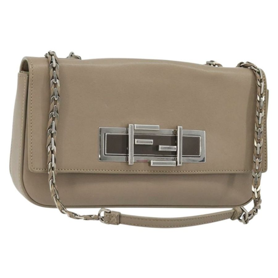 【日本直送】FENDI 鏈條 Trebuquette 單肩包 皮革 米色 銀色 正品 ka3885A-0