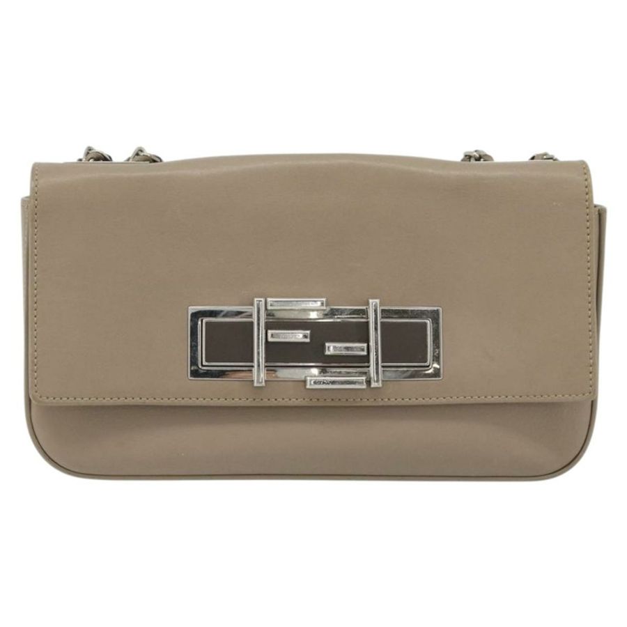 【日本直送】FENDI 鏈條 Trebuquette 單肩包 皮革 米色 銀色 正品 ka3885A-1