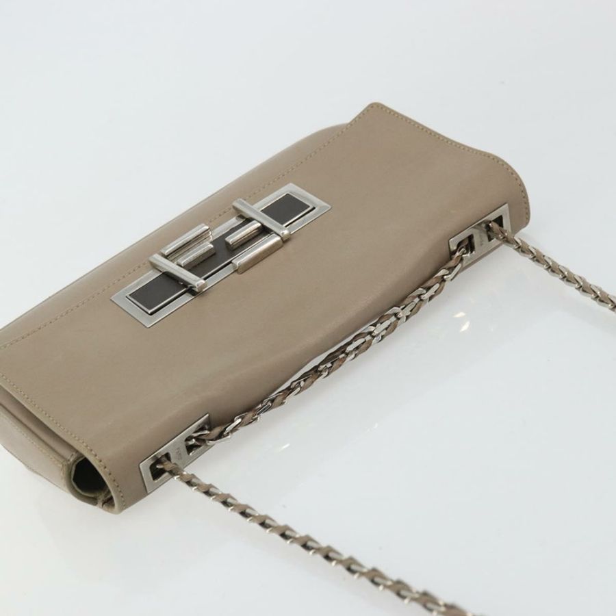 【日本直送】FENDI 鏈條 Trebuquette 單肩包 皮革 米色 銀色 正品 ka3885A-5