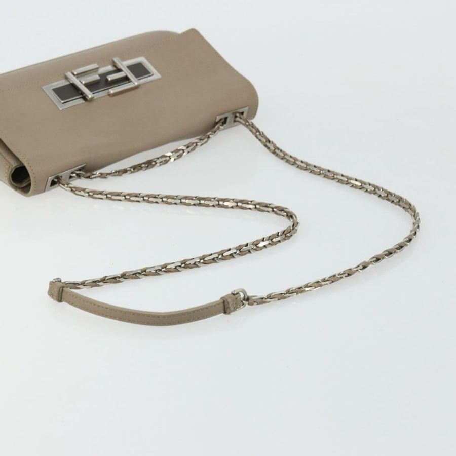 【日本直送】FENDI 鏈條 Trebuquette 單肩包 皮革 米色 銀色 正品 ka3885A-6