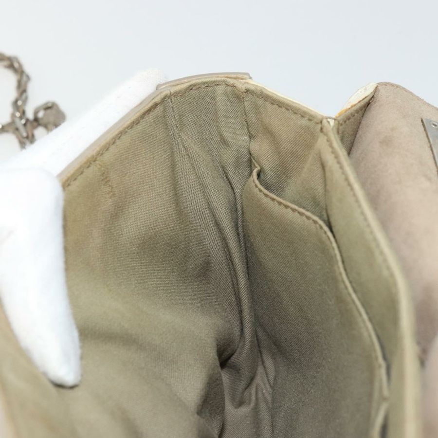 【日本直送】FENDI 鏈條 Trebuquette 單肩包 皮革 米色 銀色 正品 ka3885A-18
