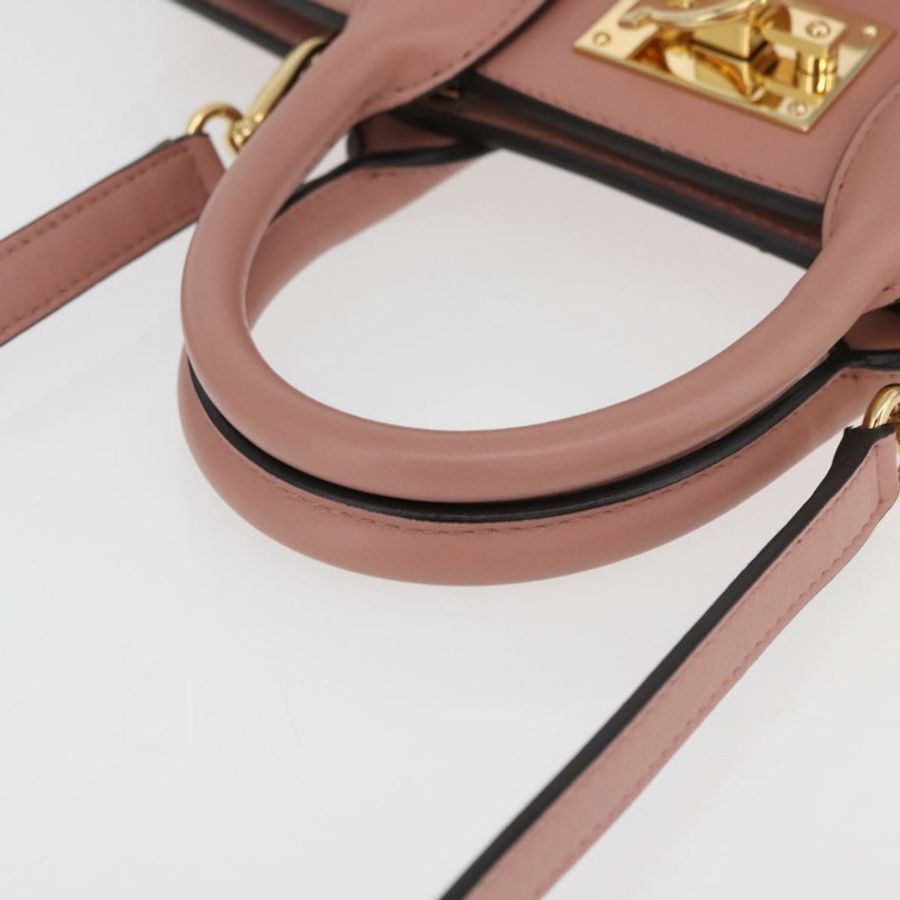 【日本直送】Salvatore Ferragamo Gancini 手提包 皮革 2way 粉金配色 Auth ka3924A-6