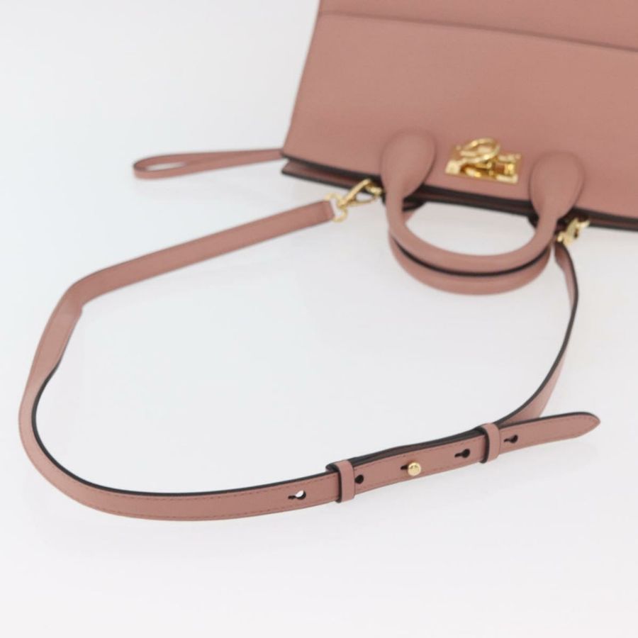 【日本直送】Salvatore Ferragamo Gancini 手提包 皮革 2way 粉金配色 Auth ka3924A-8