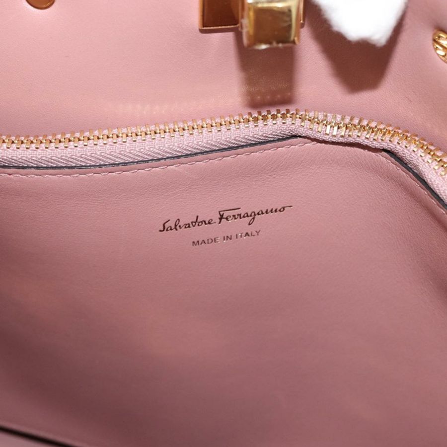 【日本直送】Salvatore Ferragamo Gancini 手提包 皮革 2way 粉金配色 Auth ka3924A-16