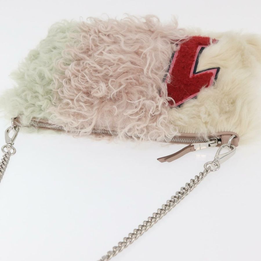 【日本直送】Miu Miu 鏈條單肩包 毛絨粉紅色銀色 正品 174917V-5
