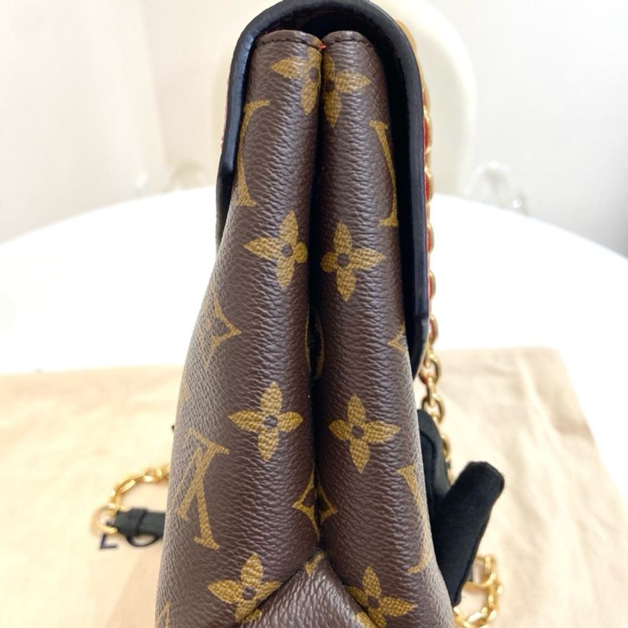 lv/路易威登 老花紅色拼皮Pallas系列chain傳奇單肩斜挎鏈條包 尺寸:25*7*16 附件:塵袋。-2