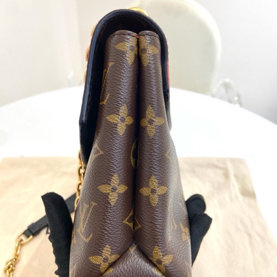 lv/路易威登 老花紅色拼皮Pallas系列chain傳奇單肩斜挎鏈條包 尺寸:25*7*16 附件:塵袋。-3