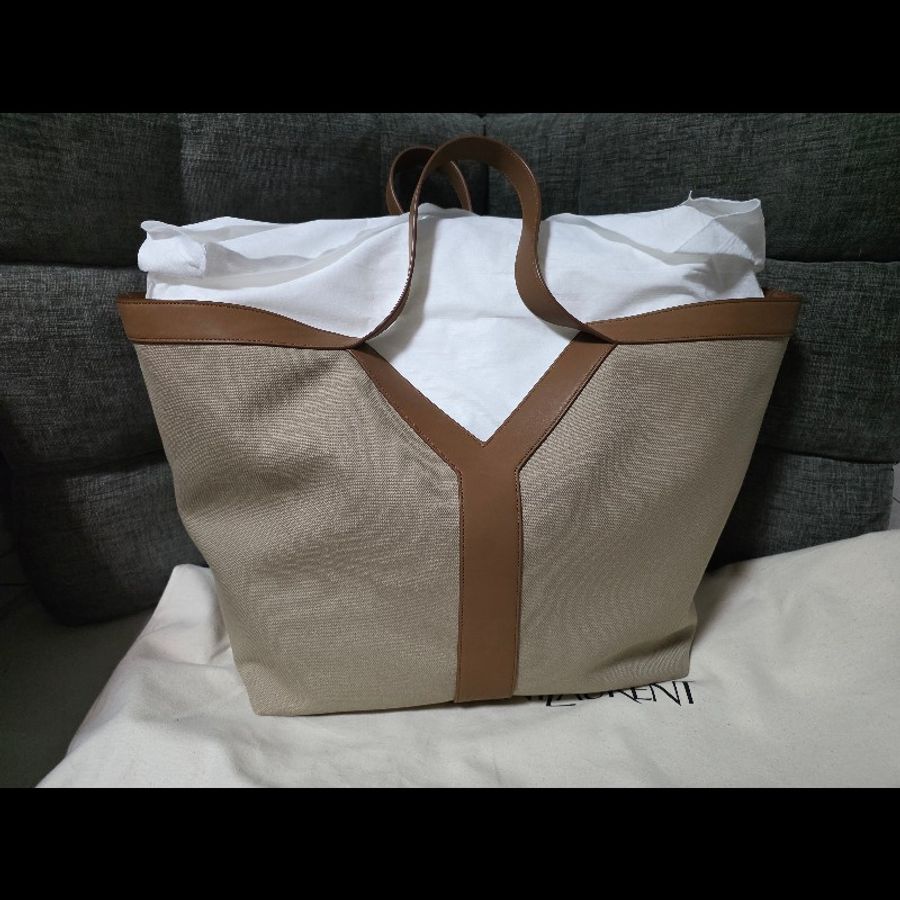 [全新] Saint Laurent YSL Y Tote 帆布拼皮革-0