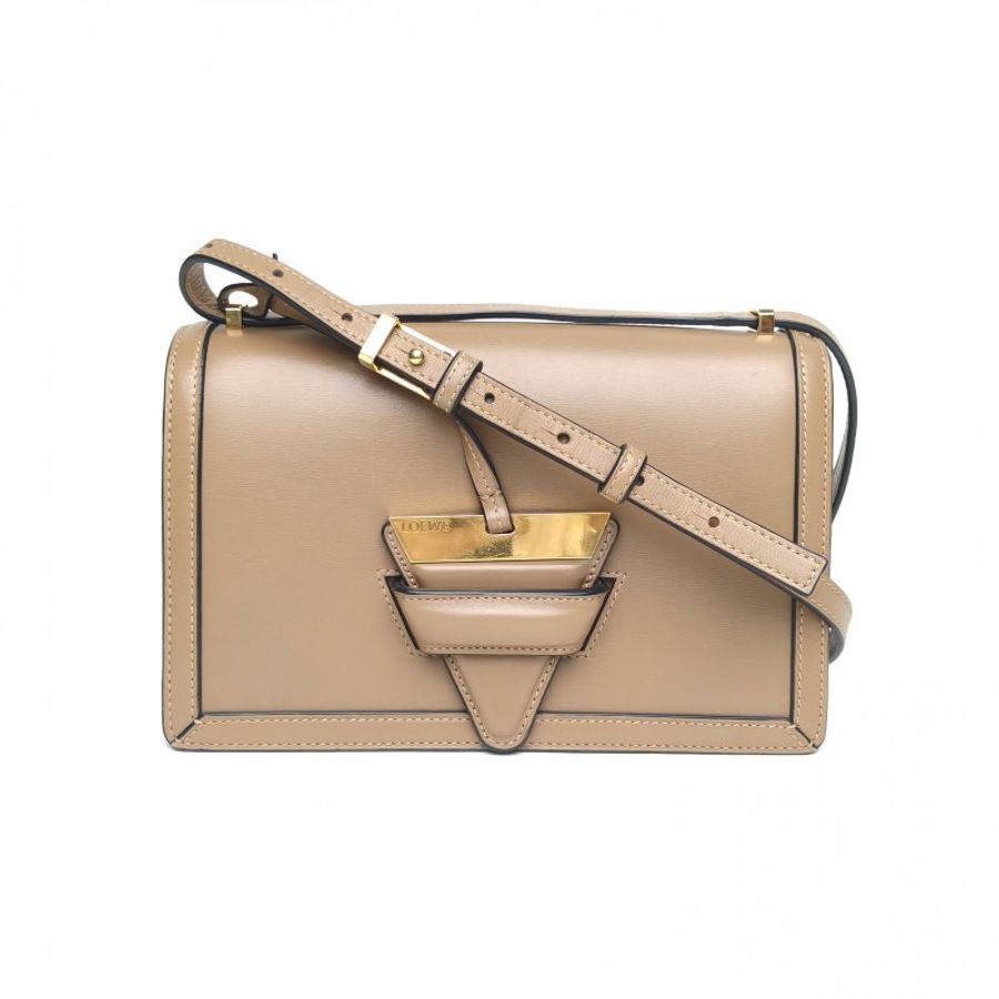 LOEWE Barcelona巴賽隆納中號咖啡色牛皮金扣肩背包-0
