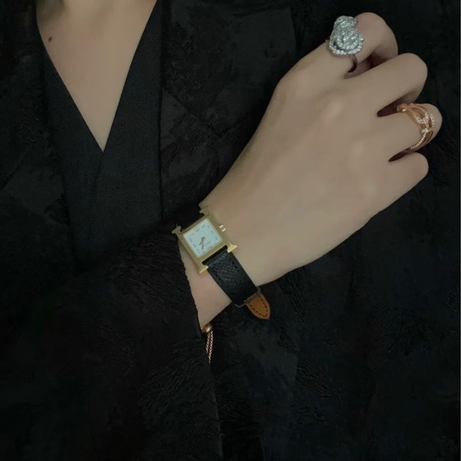 Hermès/愛馬仕 腕錶 Heure H 迷你型(TPM)尺寸 17.2mm*17.2 mm 黑金配色 全套 超級甜甜價-1