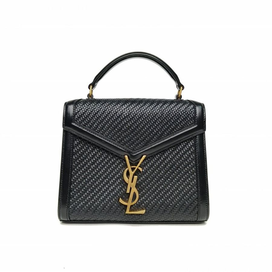SAINT LAURENT CASSANDRA手柄Mini20鱷魚壓紋黑色牛皮金扣肩背包-0