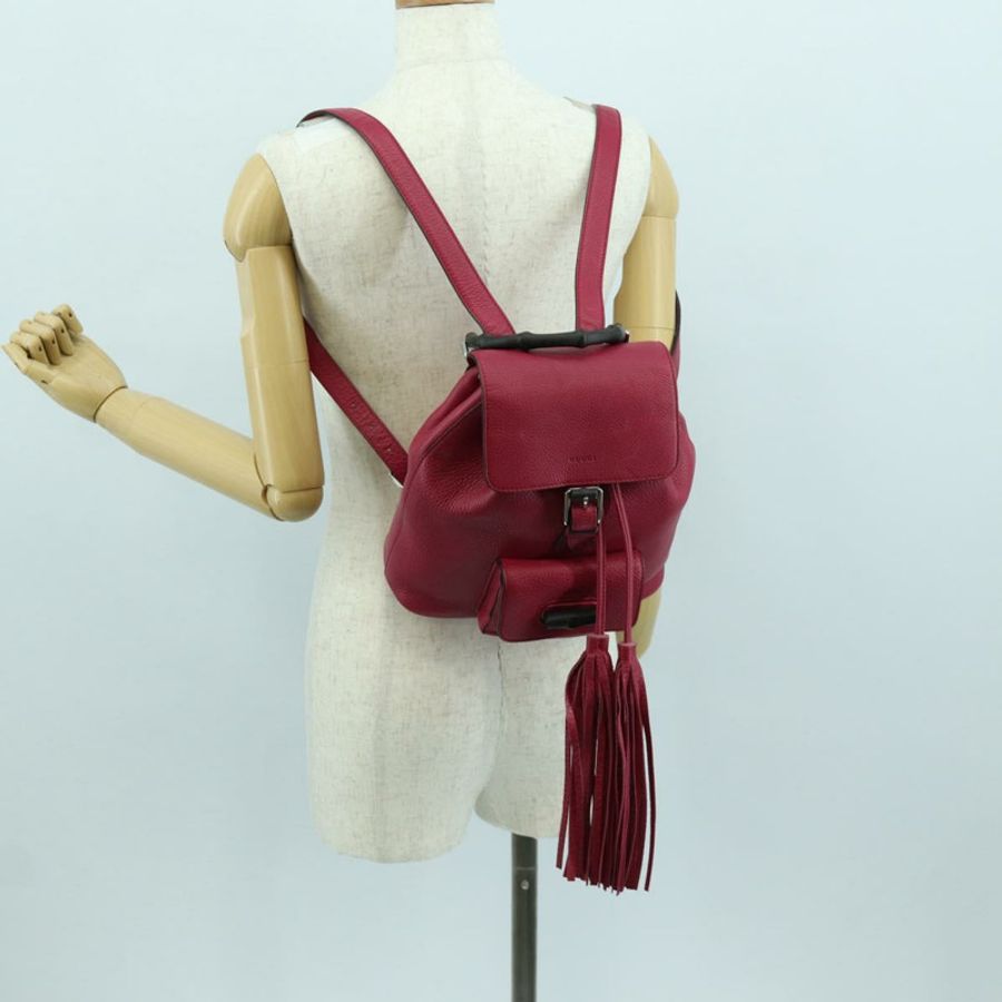 【日本直送】GUCCI 竹節雙肩包 皮革 粉紅色 銀色 387149 正品 171479V-30