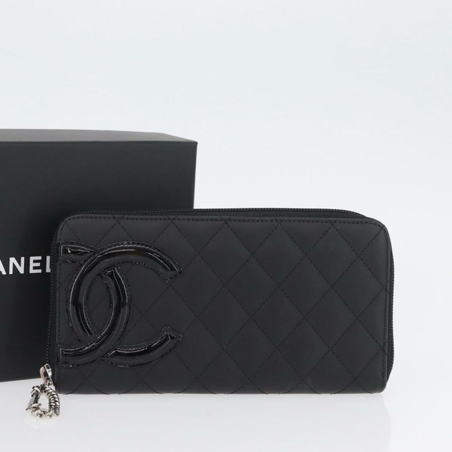 【日本直送】香奈兒 (CHANEL) 絎縫 Cambon 系列長款錢包,黑色銀色雙C標誌,正品編號 172434SAV-11