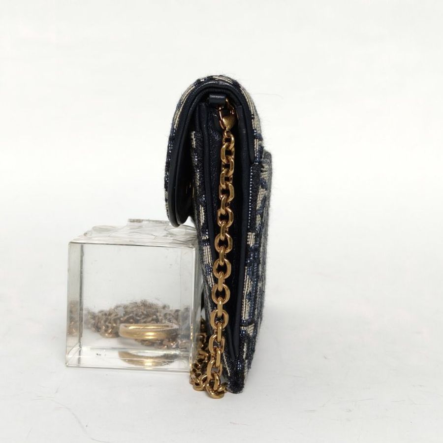 DIOR SADDLE馬鞍鏈條WOC二合一墨藍色帆布金扣2020印花肩背包-3