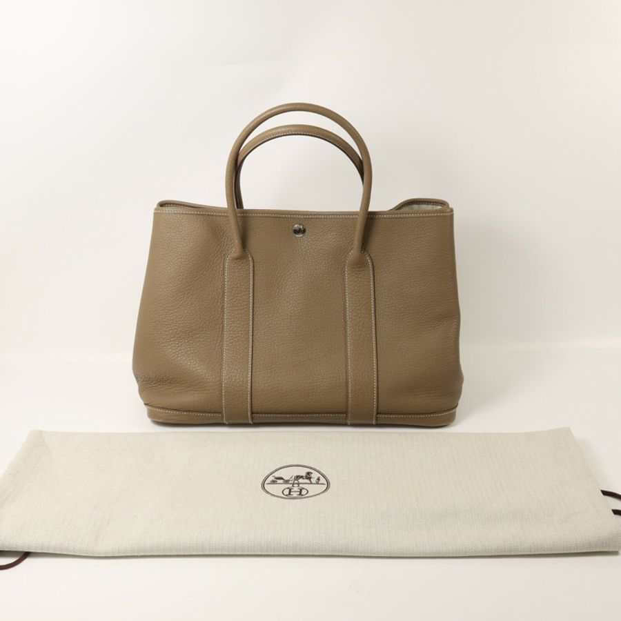 HERMES Clemence皮革Garden Party PM手挽袋Etoupe-8