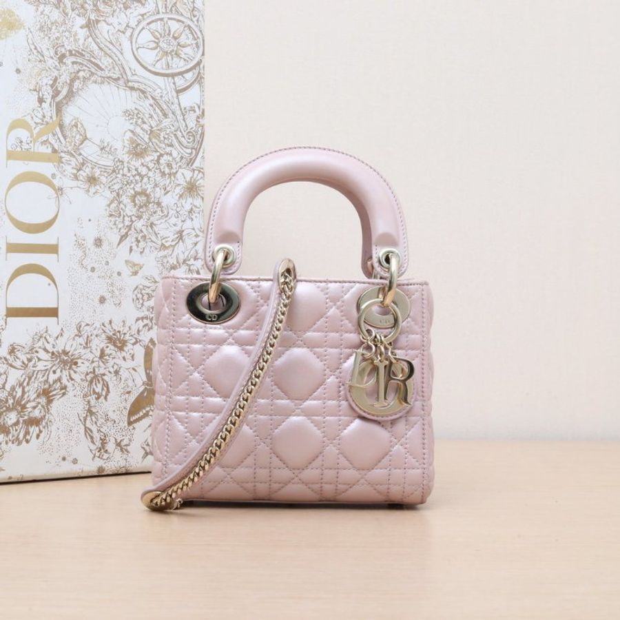 DIOR Lady戴妃包三格粉色羊皮金扣2017肩背包-0