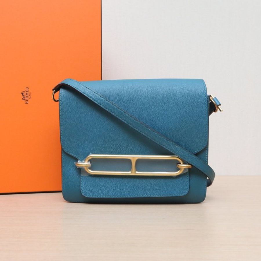 HERMES Roulis豬鼻子23博斯普魯斯綠EC皮D刻金扣肩背包-0
