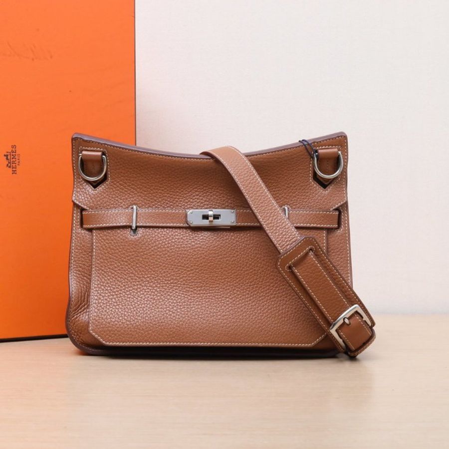 HERMES 吉普賽Jypsiere2837金棕色TC皮X刻銀扣肩背包-0