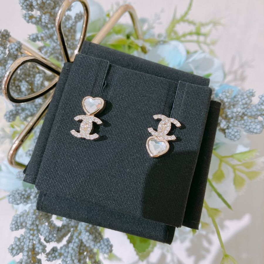 TK2022 Chanel 香奈兒CC字連心心耳環 CC Logo And Heart Earrings Crystal x GHW-0
