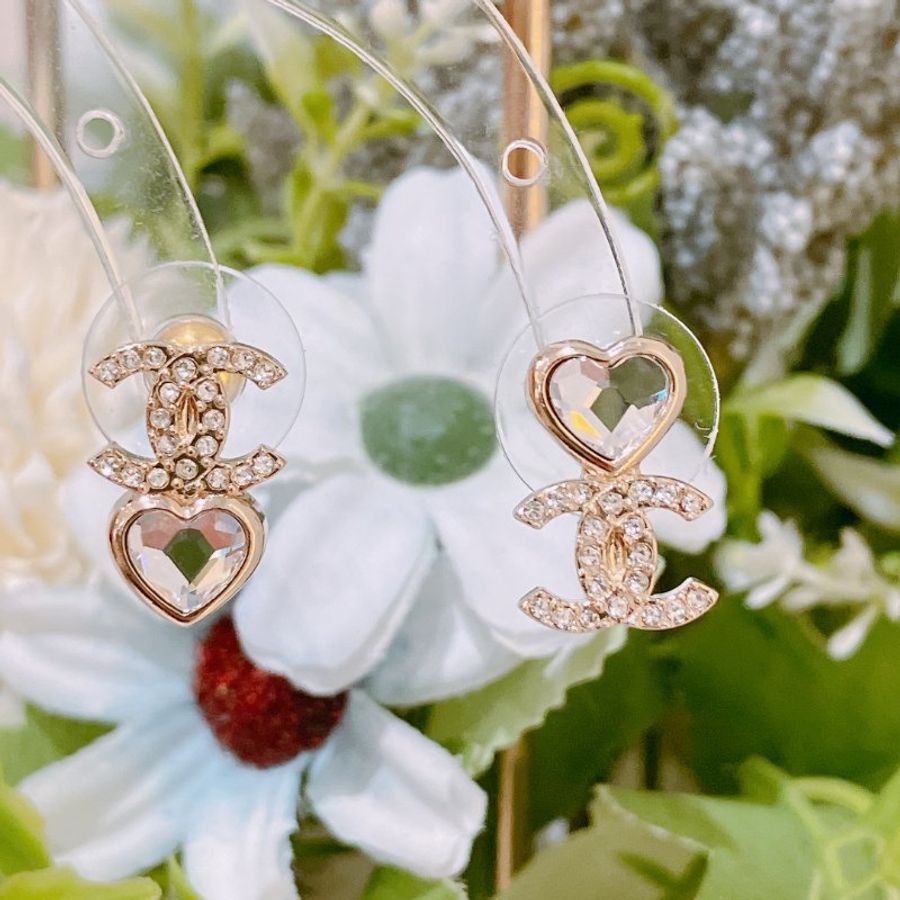 TK2022 Chanel 香奈兒CC字連心心耳環 CC Logo And Heart Earrings Crystal x GHW-6