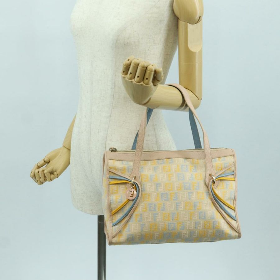 【日本直送】FENDI Zucchino 帆布手提包 粉紅金色 正品 AMZ369A-24
